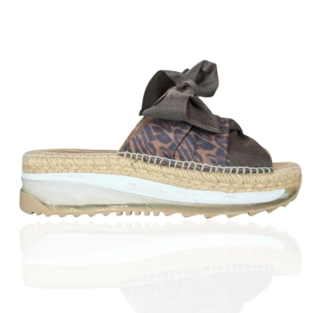Free People Chapmin Ribbon Espadrilles EU 37 US‎ 6.5 Platform Sandals Leopard